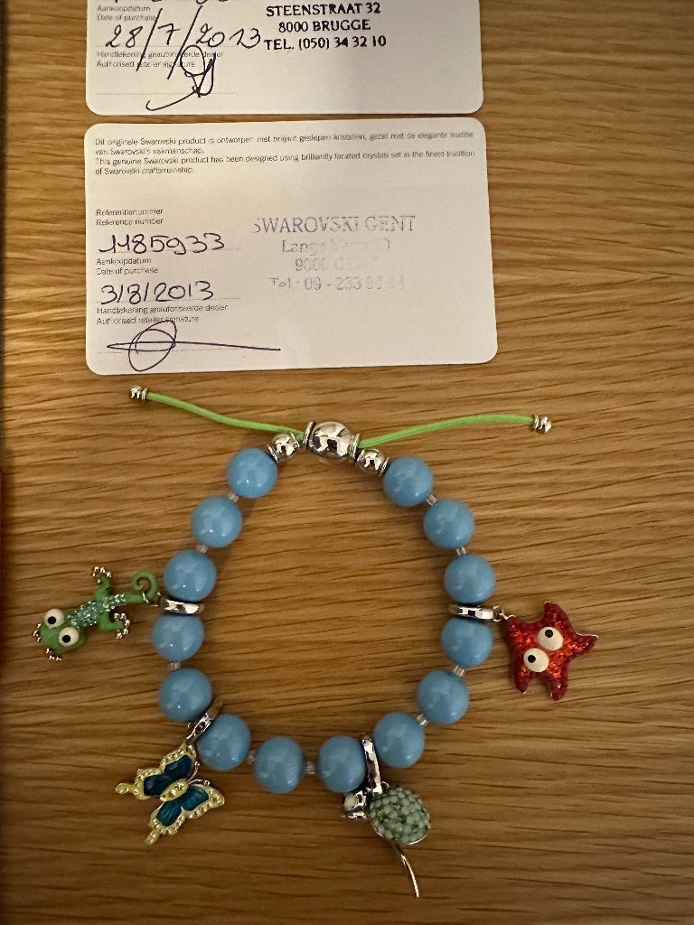 Armband Swarovski met 4 bedels, Neuf, Avec cristal, Synthétique ou Plastique, Bleu