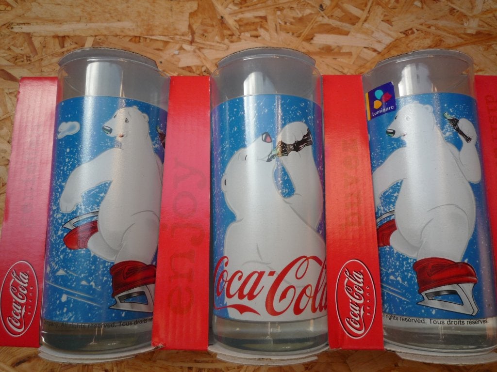 Coca cola glazen set van 3 stuks - meer dan 25 jaar oud, Ophalen