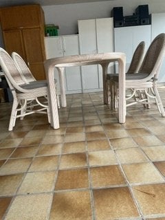Rotan tafel 4stoelen met kussens, komode, en 4zeteltjes, Tuin en Terras, Ophalen, Rotan