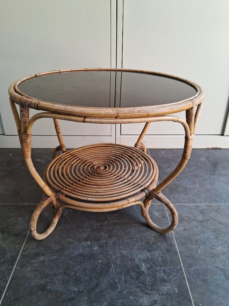 ronde lage tafel bambou, Ophalen, Gebruikt, Glas