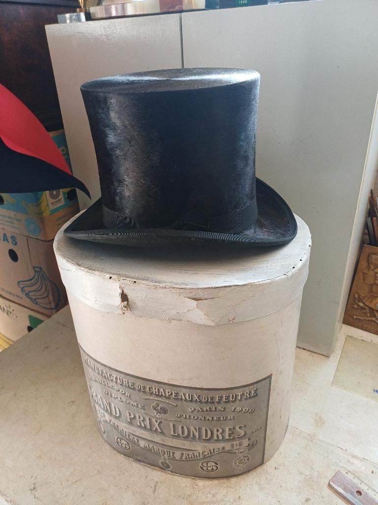 Hoge hoed uit 1900 in de transportdoos, Antiek en Kunst, Ophalen of Verzenden