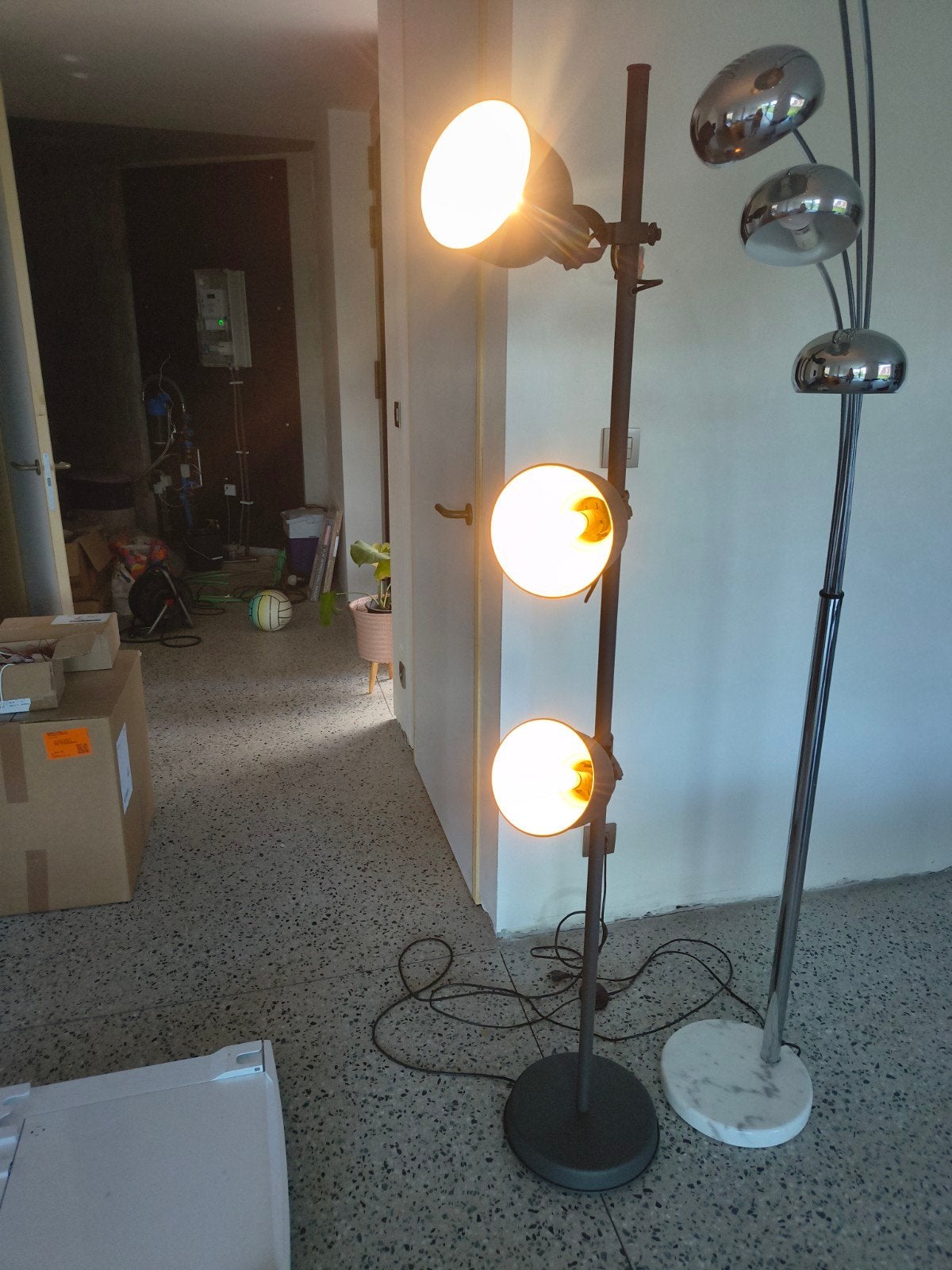 staande industriele lamp met 3 spots antraciet, Enlèvement, E14 (petit)