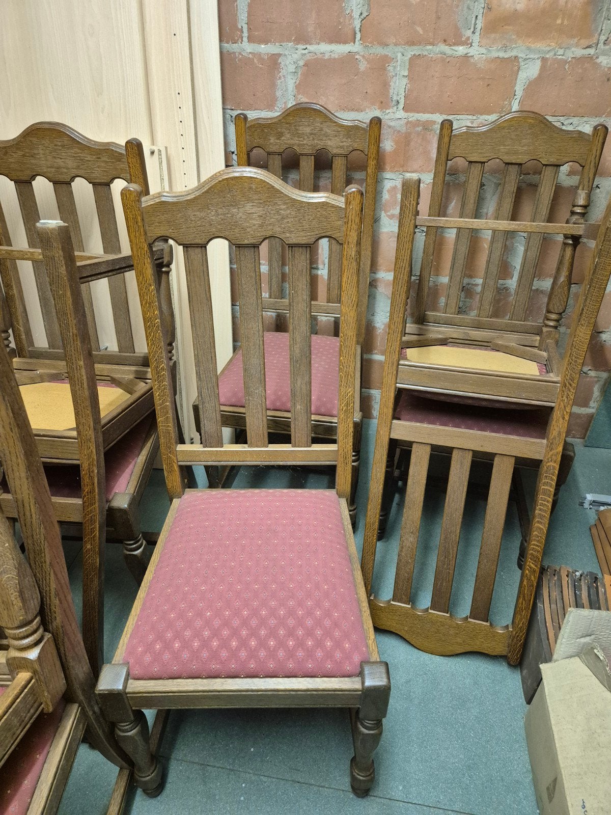 Gratis - set van 8 houten stoelen met stoffen bekleding, Ophalen, Gebruikt, Hout, Vijf, Zes of meer stoelen