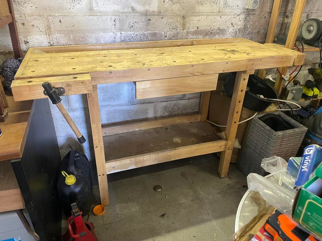 Houten werkbank, Doe-het-zelf en Bouw, Werkbanken, Ophalen, Gebruikt, 120 tot 170 cm, Bankschroef