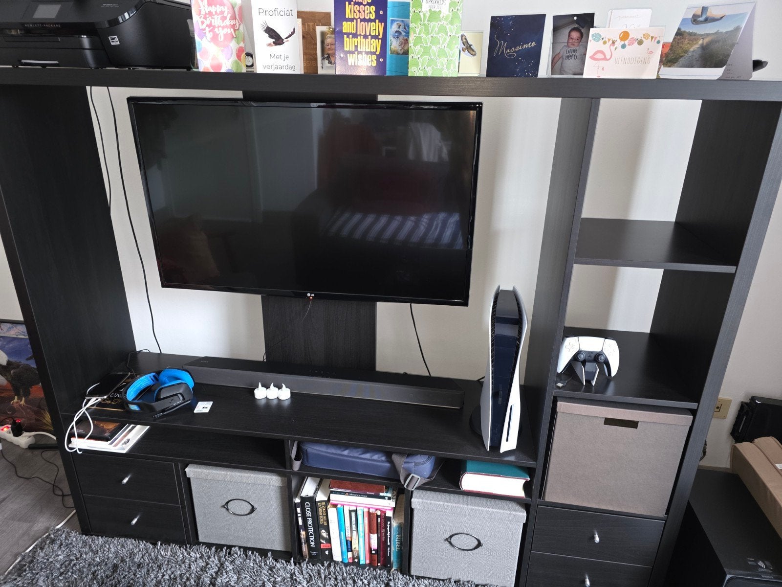 Zwarte tv-kast / wandmeubel met veel opbergruimte – 183 cm, Enlèvement, Comme neuf