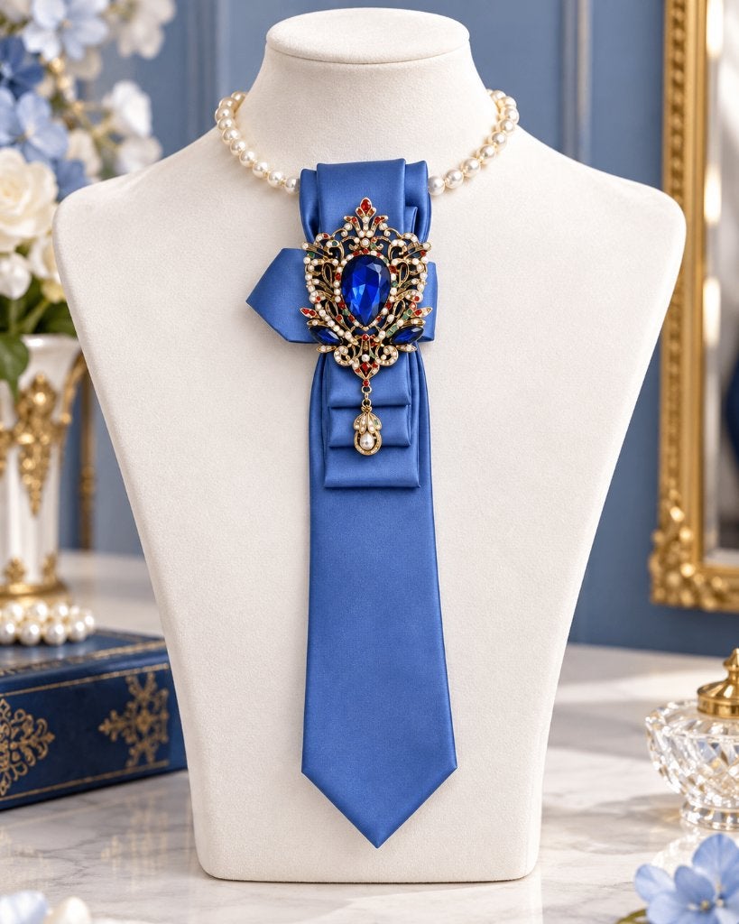 Trendy stropdas ketting  – handgemaakt statement accessoire, Handtassen en Accessoires, Verzenden, Zo goed als nieuw, Blauw, Overige materialen