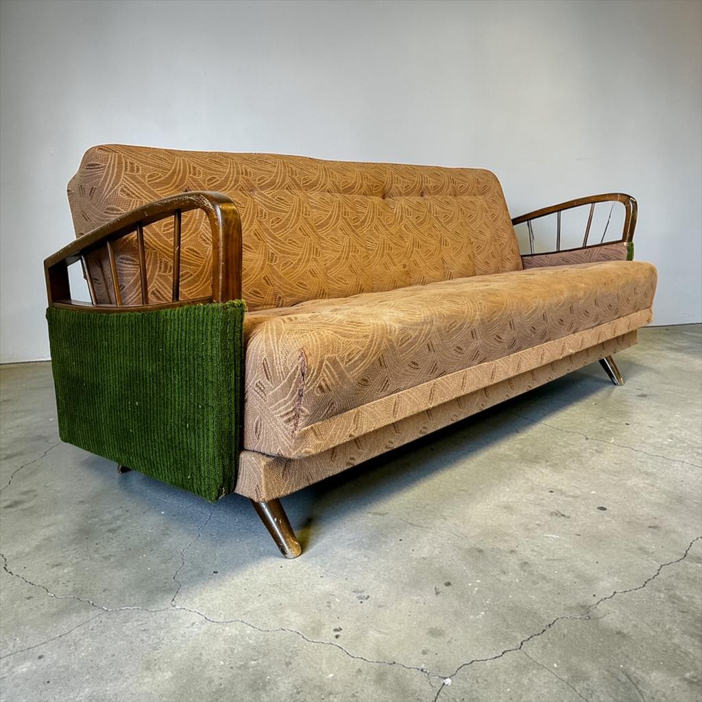 Vintage groen beige zetel / slaapbank / fauteuil, Ophalen