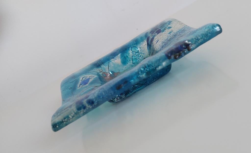 Vierkant glazen zakje (blauw), Huis en Inrichting, Ophalen, Mand, Vierkant, Glas