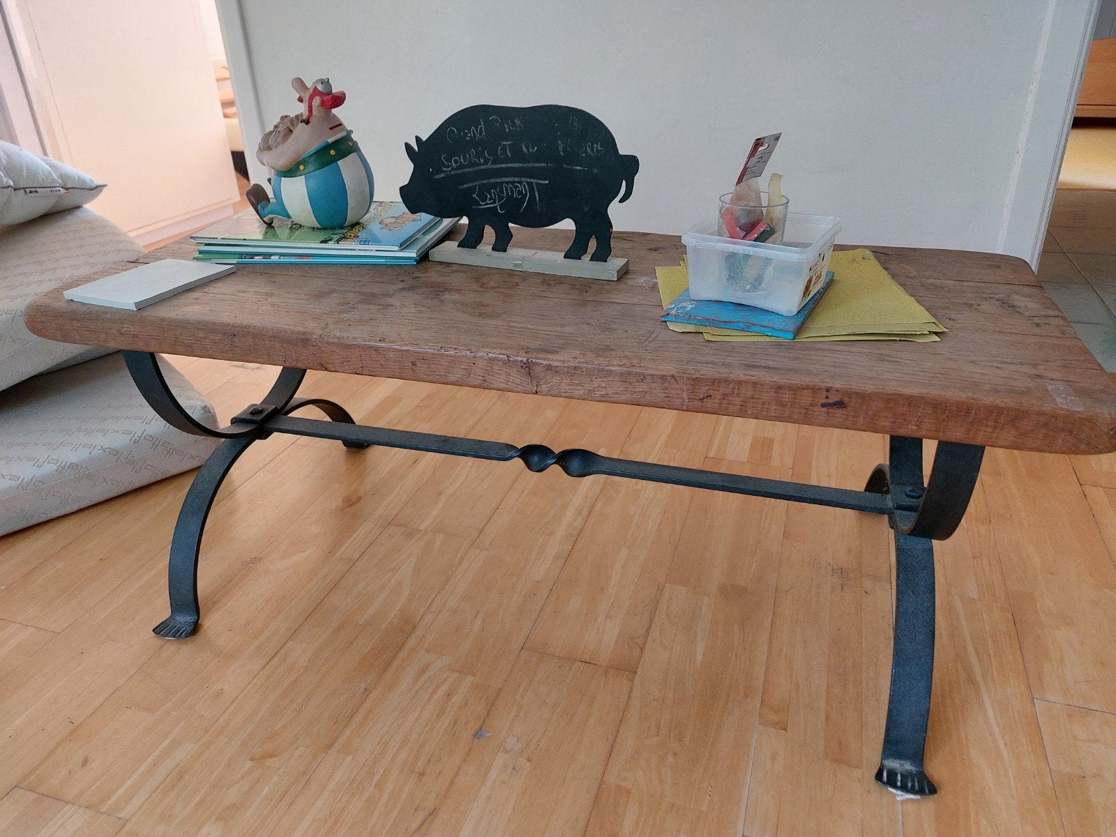 Table de salon bois et fer forgé, 100 à 150 cm, Enlèvement, Utilisé, Chêne