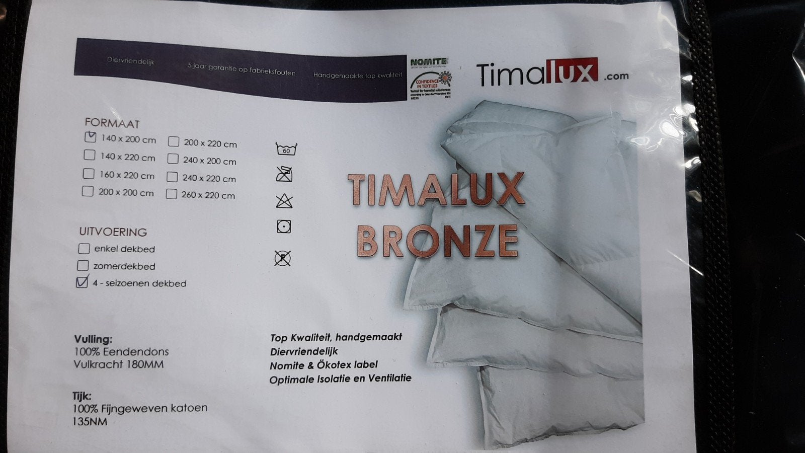 4 seizoenen dekbed 100% eendendons anti-allergie 140cm NIEUW, Huis en Inrichting, Slaapkamer | Beddengoed, Ophalen, Eenpersoons
