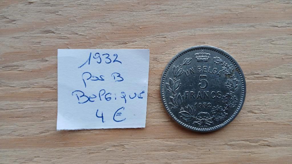 Belgique  5 francs Albert 1er 1932, Enlèvement ou Envoi, Monnaie en vrac