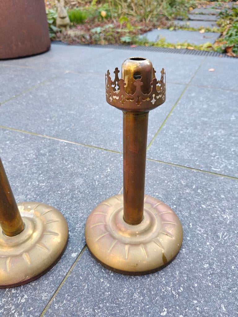 2 messing kandelaars met veersysteem, Ophalen of Verzenden