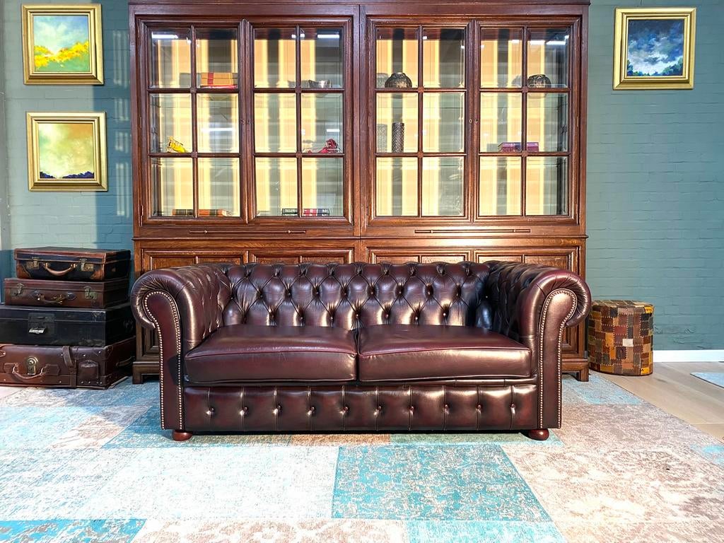 Engelse Winchester Chesterfield zetel wijnrood, Ophalen of Verzenden, Leer