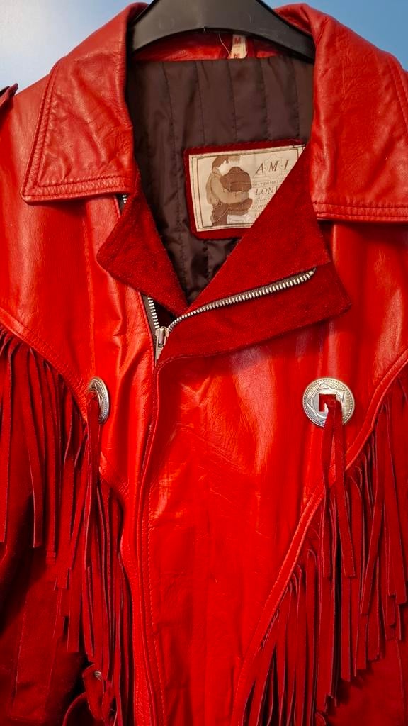 Veste cuir rouge franges M, Ophalen of Verzenden, M