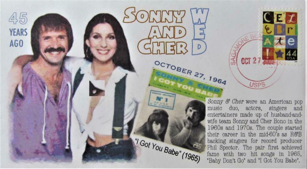 FDC MUZIEK- U.S.A. SONNY AND CHER (BEPERKTE OPLAGE), Enlèvement ou Envoi, Affranchi, Autres thèmes