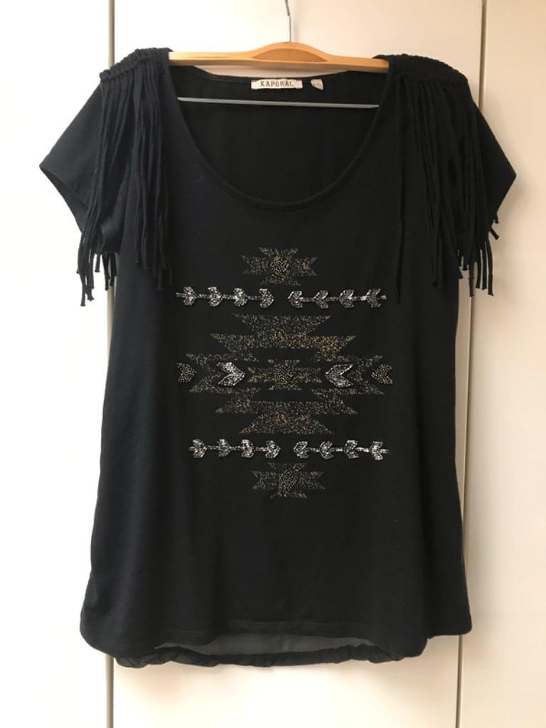 Tee-shirt noir voilé au dos à franges Kaporal - Taille S *, Manches courtes, Kaporal, Enlèvement ou Envoi, Taille 36 (S)
