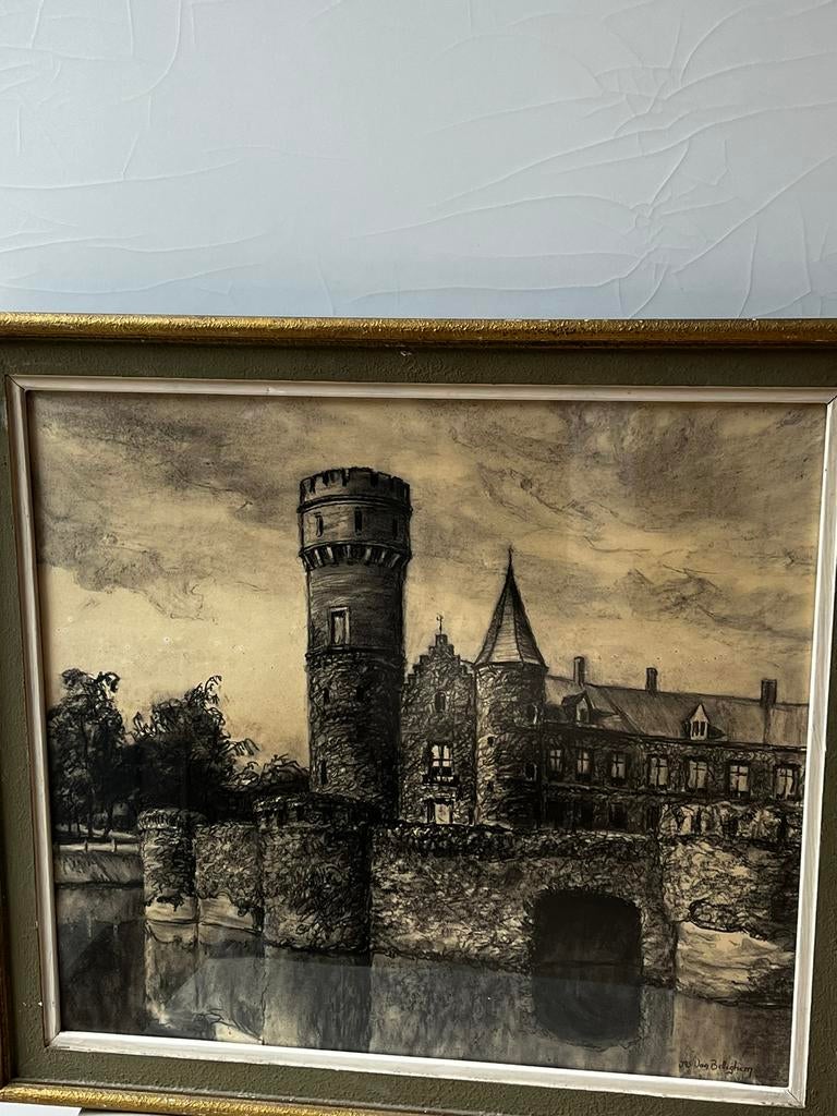 Jos VAN BELLEGHEM 'Château de Wijnendale' L fusain et lavis, Antiquités & Art, Enlèvement
