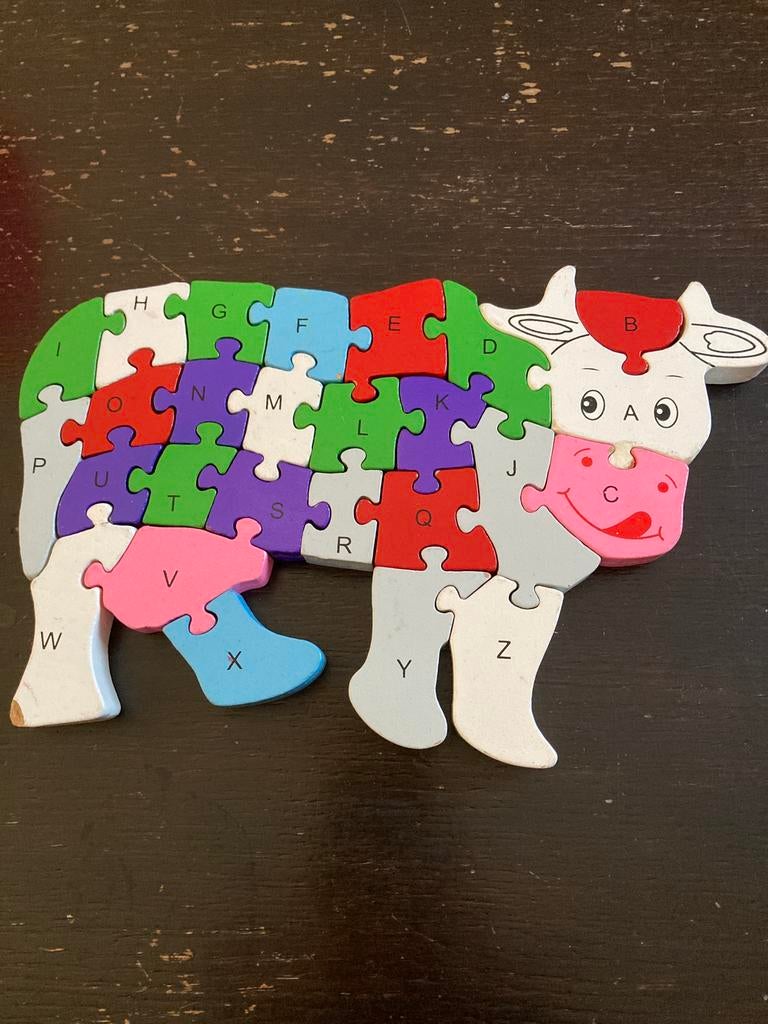Houten kinderpuzzel 2on1 de cijfers en het alfabet, Kinderen en Baby's, Ophalen of Verzenden, Zo goed als nieuw, Van hout