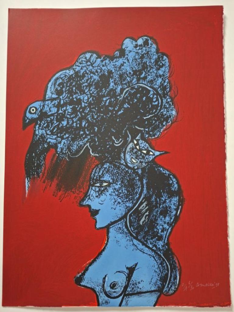 Corneille - litho - Femme au chat et oiseau, Antiek en Kunst, Ophalen of Verzenden