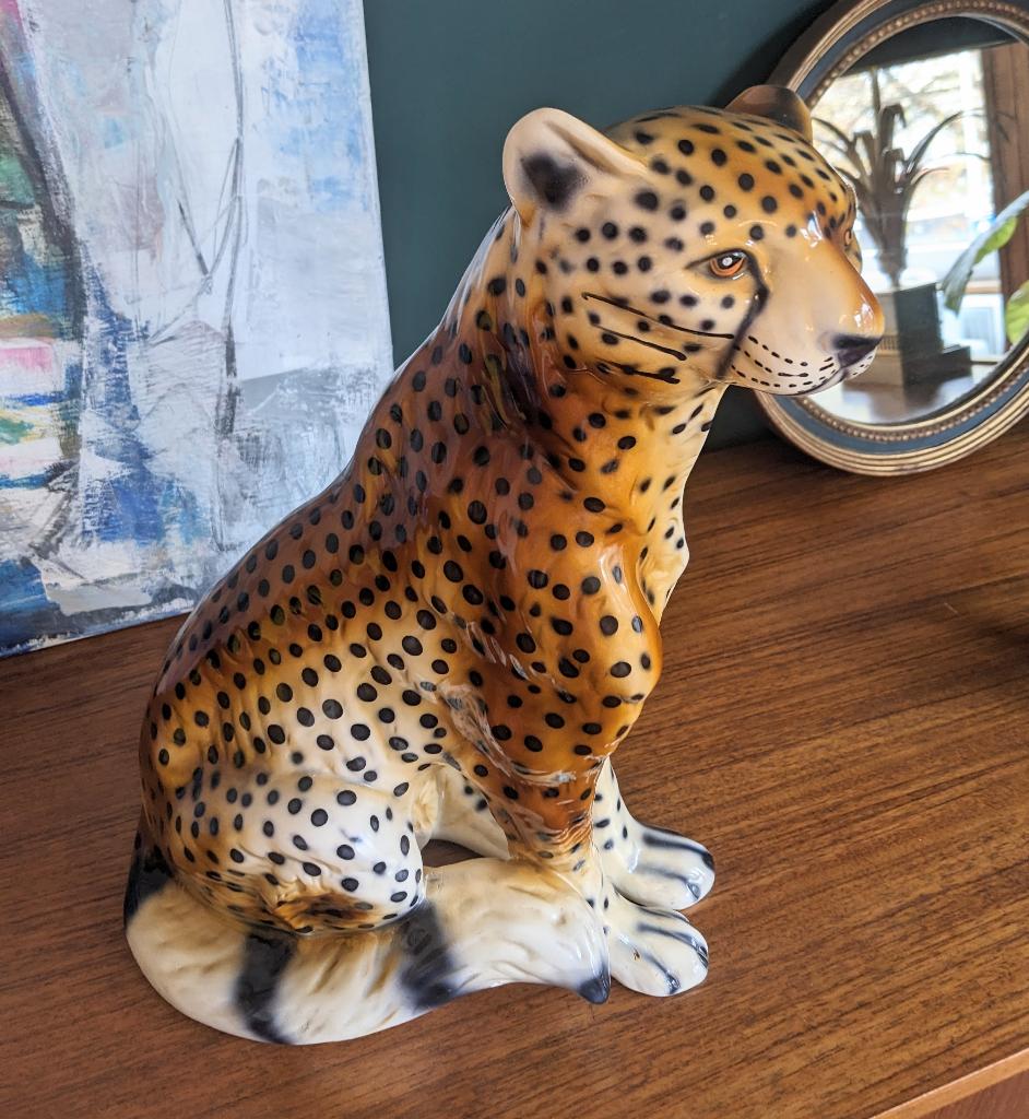 Grote decoratieve keramische Cheetah-sculptuur, Ophalen