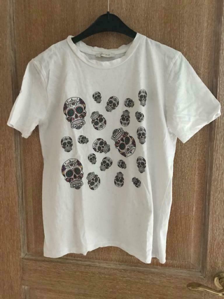 Wit T-shirt met doodskoppen motief - maat M (zn4318), Ophalen of Verzenden, Zo goed als nieuw, Maat 48/50 (M), Wit