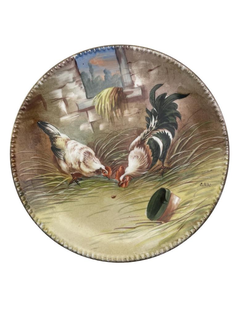 Assiette en Porcelaine – Décor de Coqs – XXe siècle, Enlèvement ou Envoi