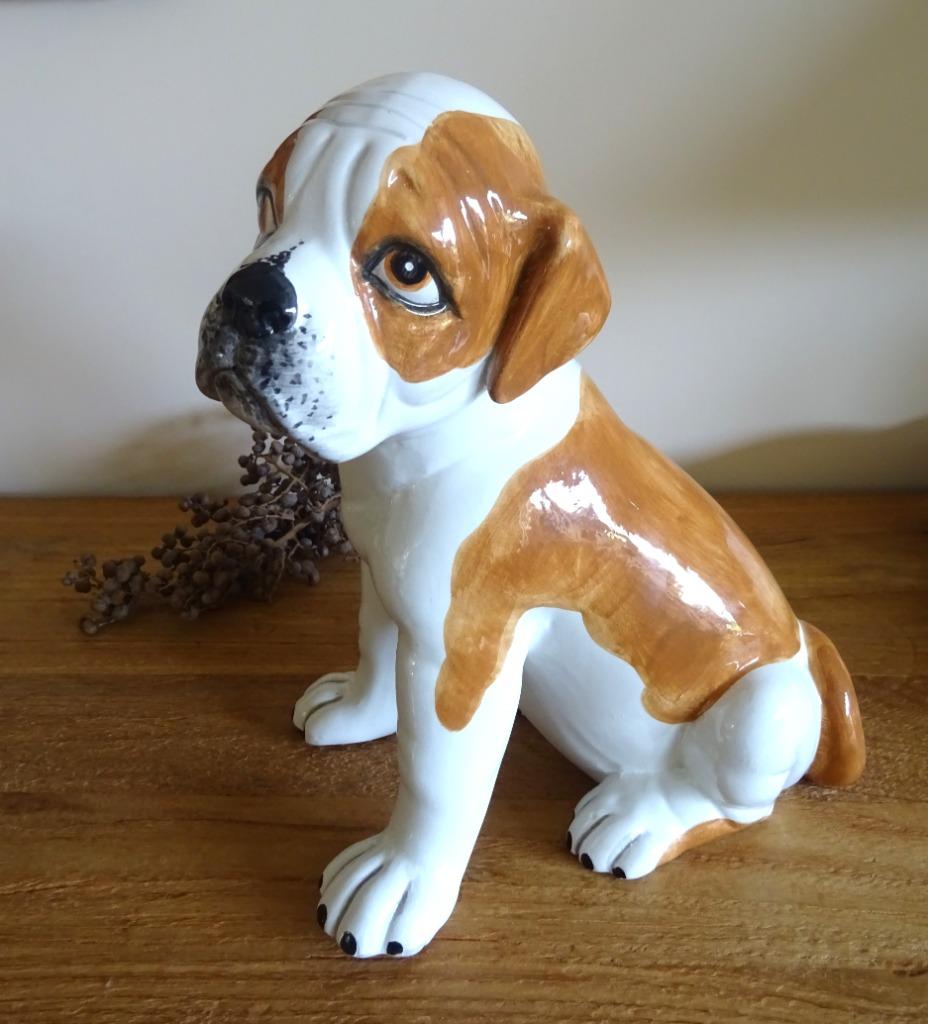 Prachtig handbeschilderd beeld hond, Boxer puppy. H 28 cm, Ophalen of Verzenden, Zo goed als nieuw, Dier