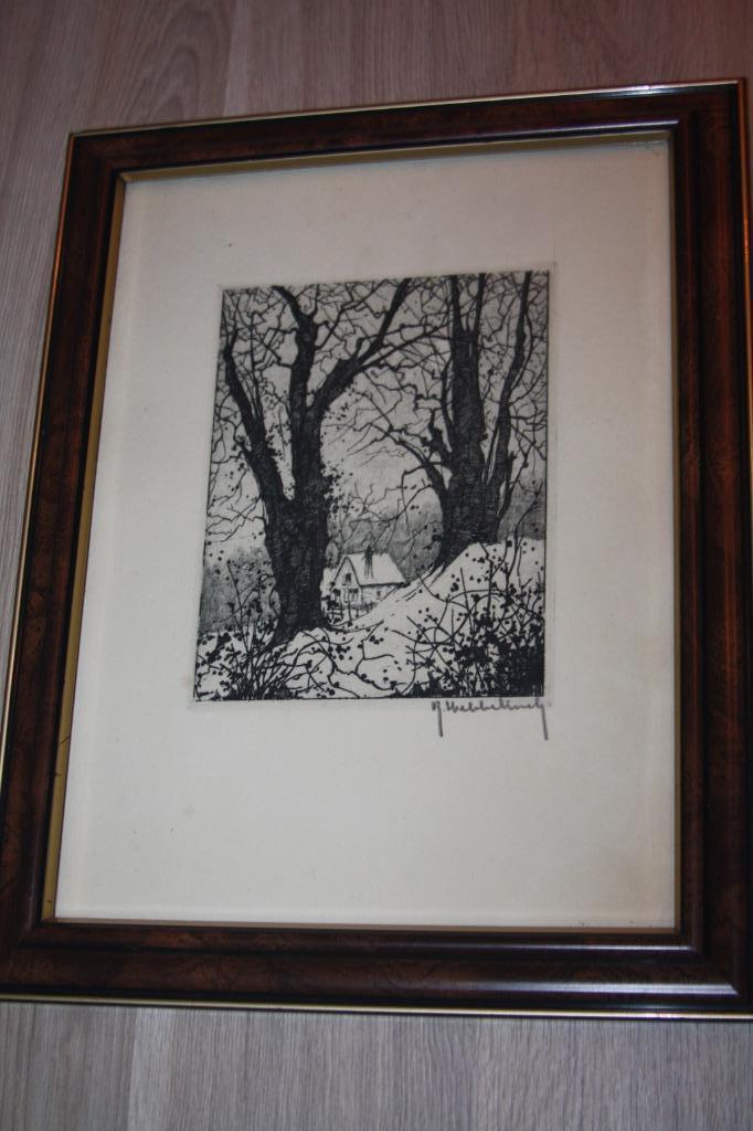 Ets Roger Hebbelinck , Winterlandschap in kader van 27,5x21, Enlèvement ou Envoi