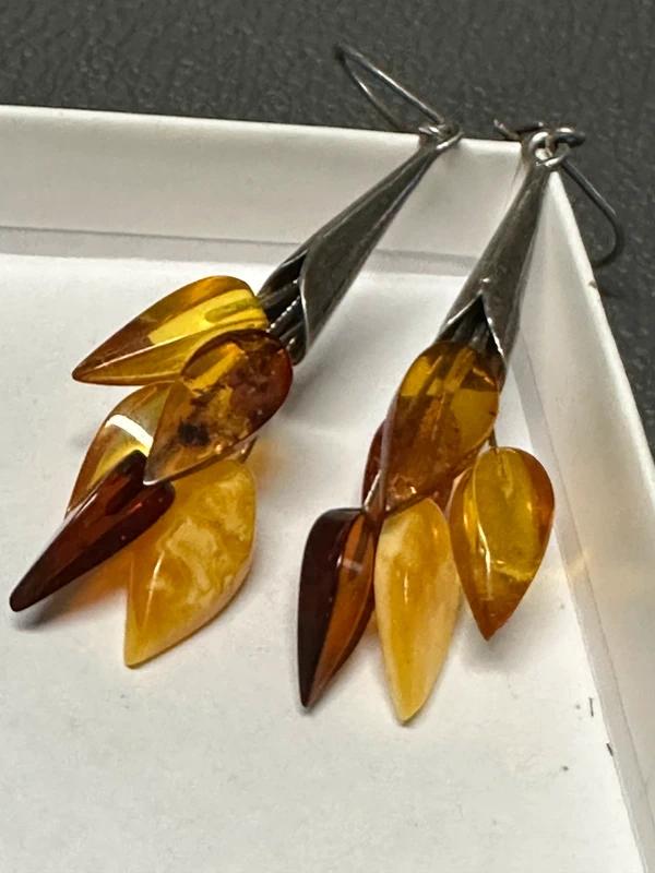Boucles d'oreilles argent avec ambre, Bijoux, Sacs & Beauté, Broches, Enlèvement ou Envoi, Comme neuf, Argent, Argent