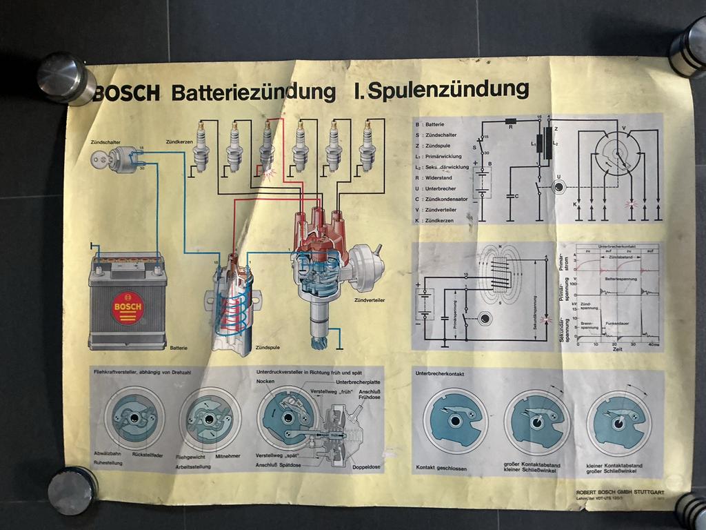 Vintage schoolplaat Bosch Batteriezündung I.Spulenzündung, Ophalen of Verzenden