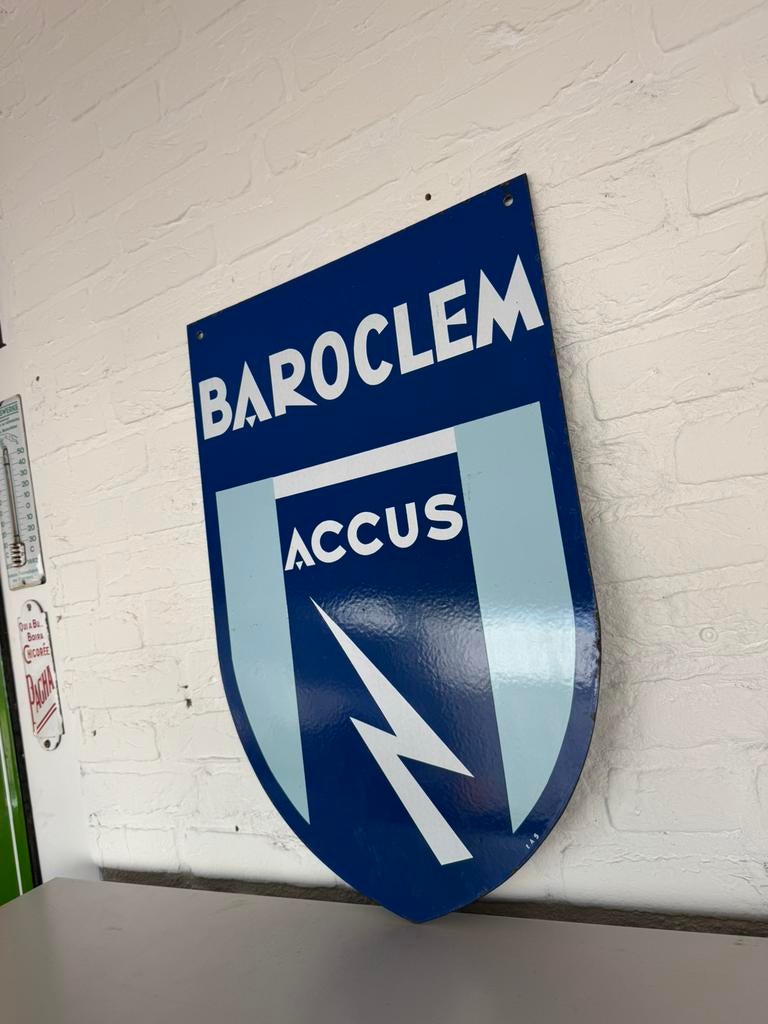 Panneau d'affichage en émail BAROCLEM Accus, Enlèvement ou Envoi, Utilisé, Panneau publicitaire