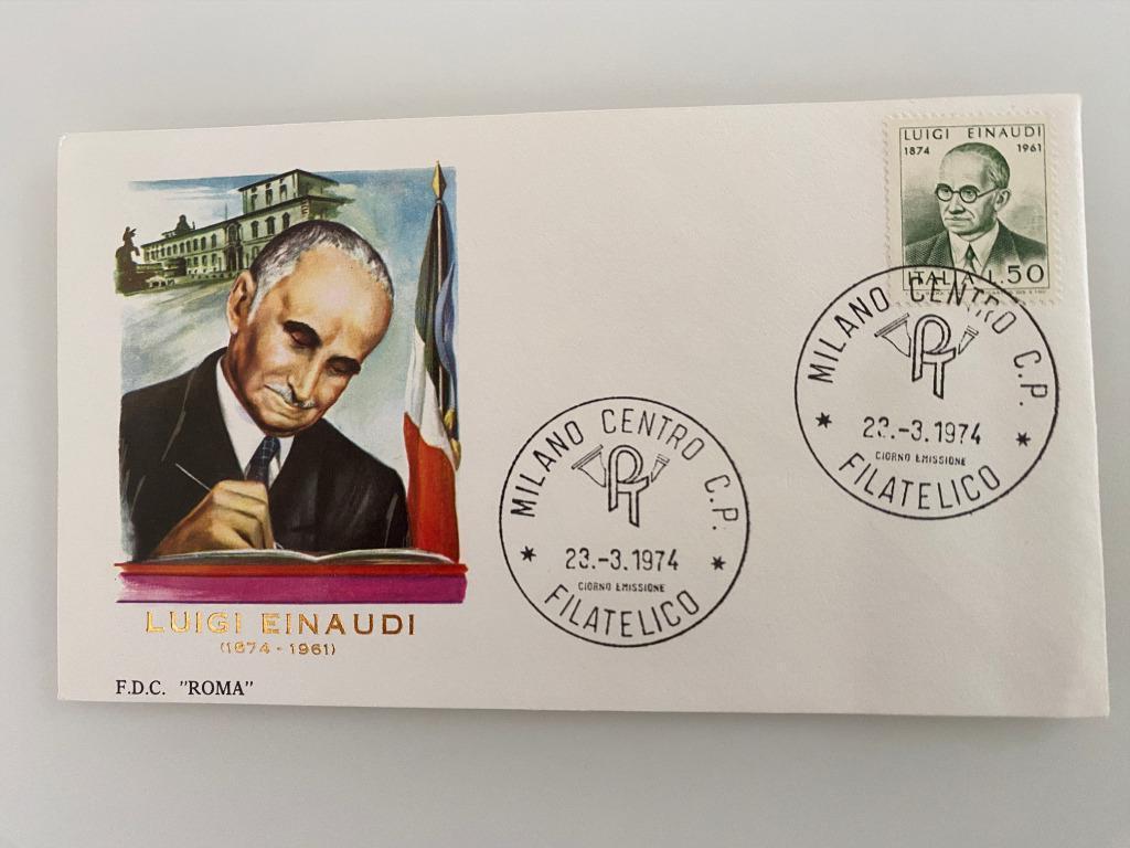 Timbre Enveloppe Premier Jour Italie Luigi Einaudi 1974, Enlèvement ou Envoi, Affranchi