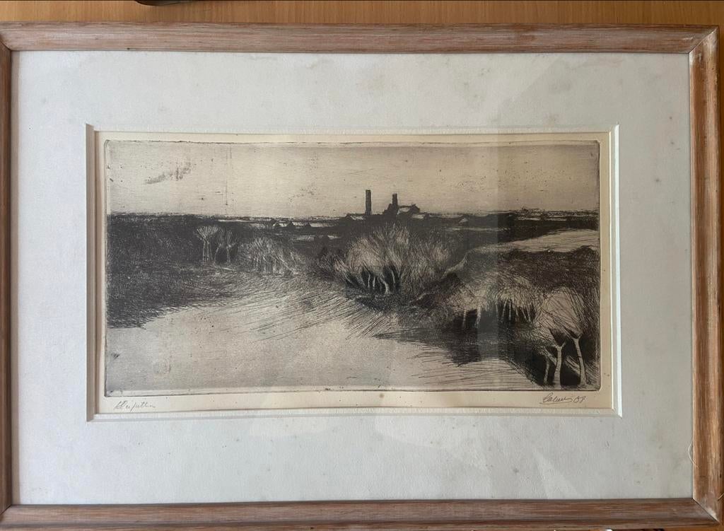 Ets Kleiputten Lalieu 1968 gesigneerd, Antiek en Kunst, Kunst | Etsen en Gravures, Ophalen of Verzenden