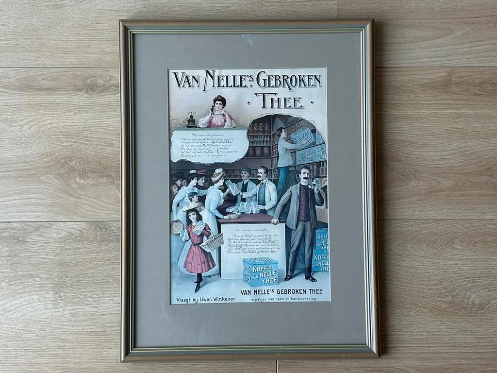Vintage Winkelposter Van Nelle's Gebroken Thee, Verzenden, Zo goed als nieuw, Reclamebord