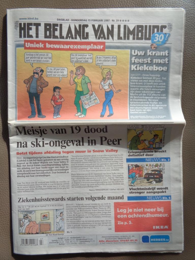 Kiekeboe 30 j - Het Belang van Limburg van 15/02/2007, Enlèvement ou Envoi