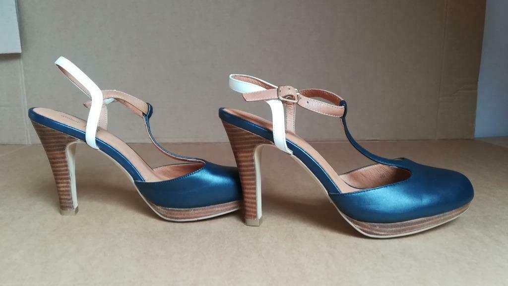 509B* ATELIER R superbes sandales bleues cuir neuves (40), Neuf, Escarpins, Bleu, Envoi