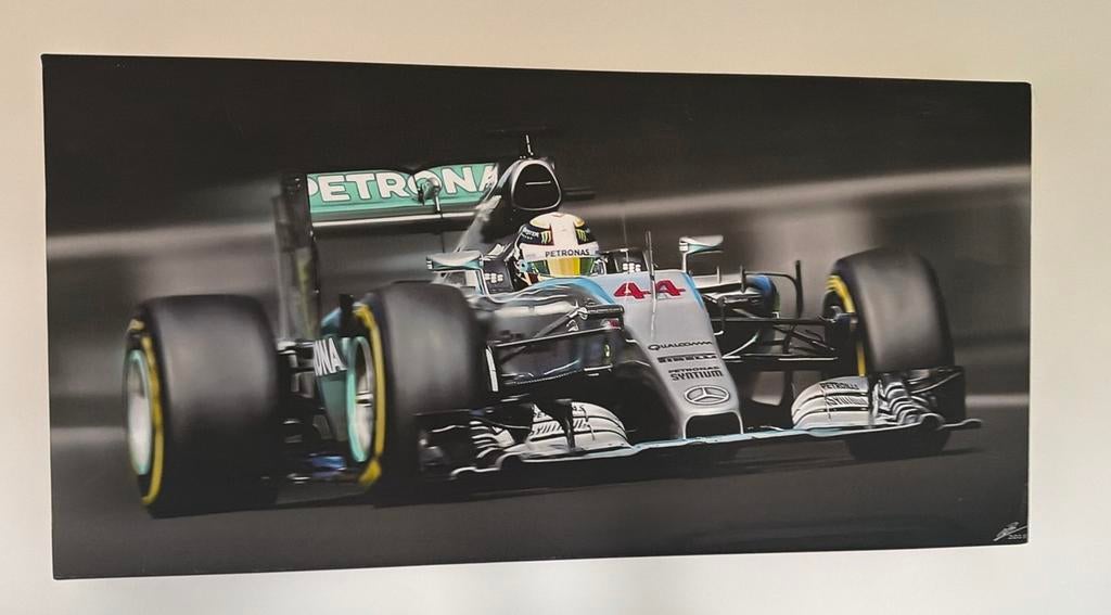Lewis Hamilton foto op doek 76x37, Huis en Inrichting, Ophalen, Gebruikt, 75 tot 100 cm, Foto of Poster