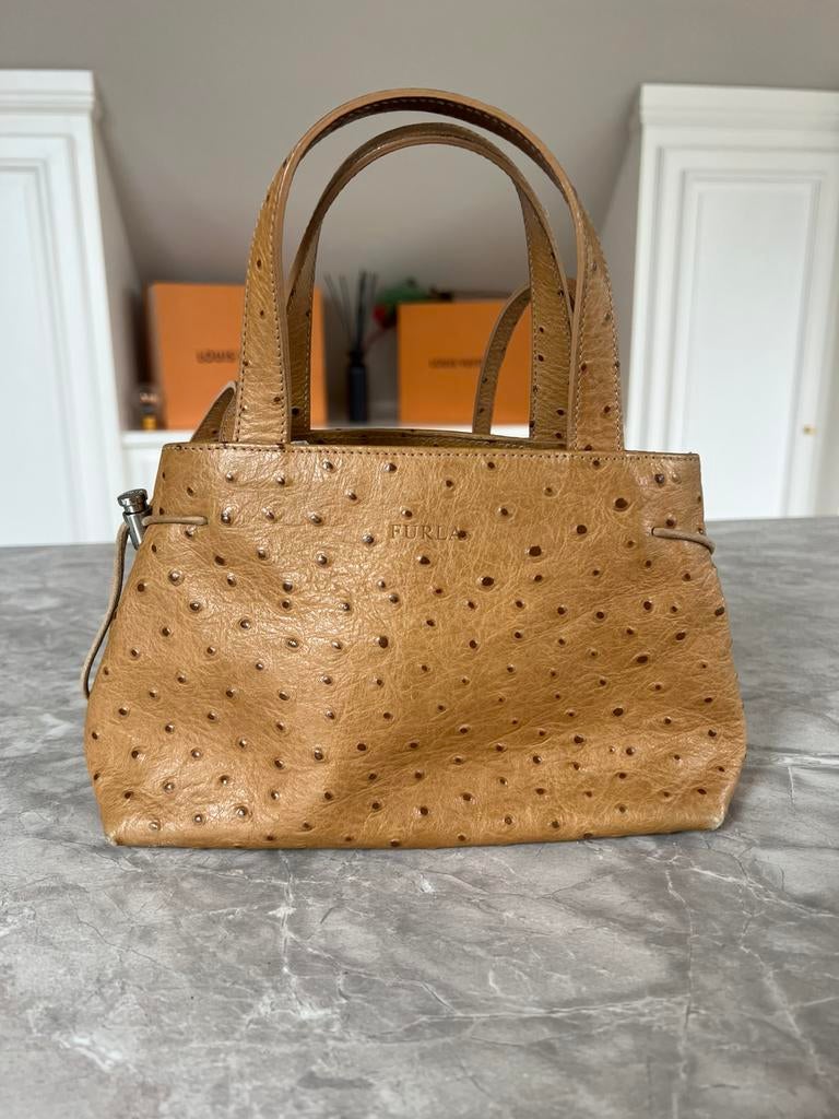 Furla leren handtas van struisvogelleer, Handtassen en Accessoires, Tassen | Damestassen, Ophalen of Verzenden, Zo goed als nieuw