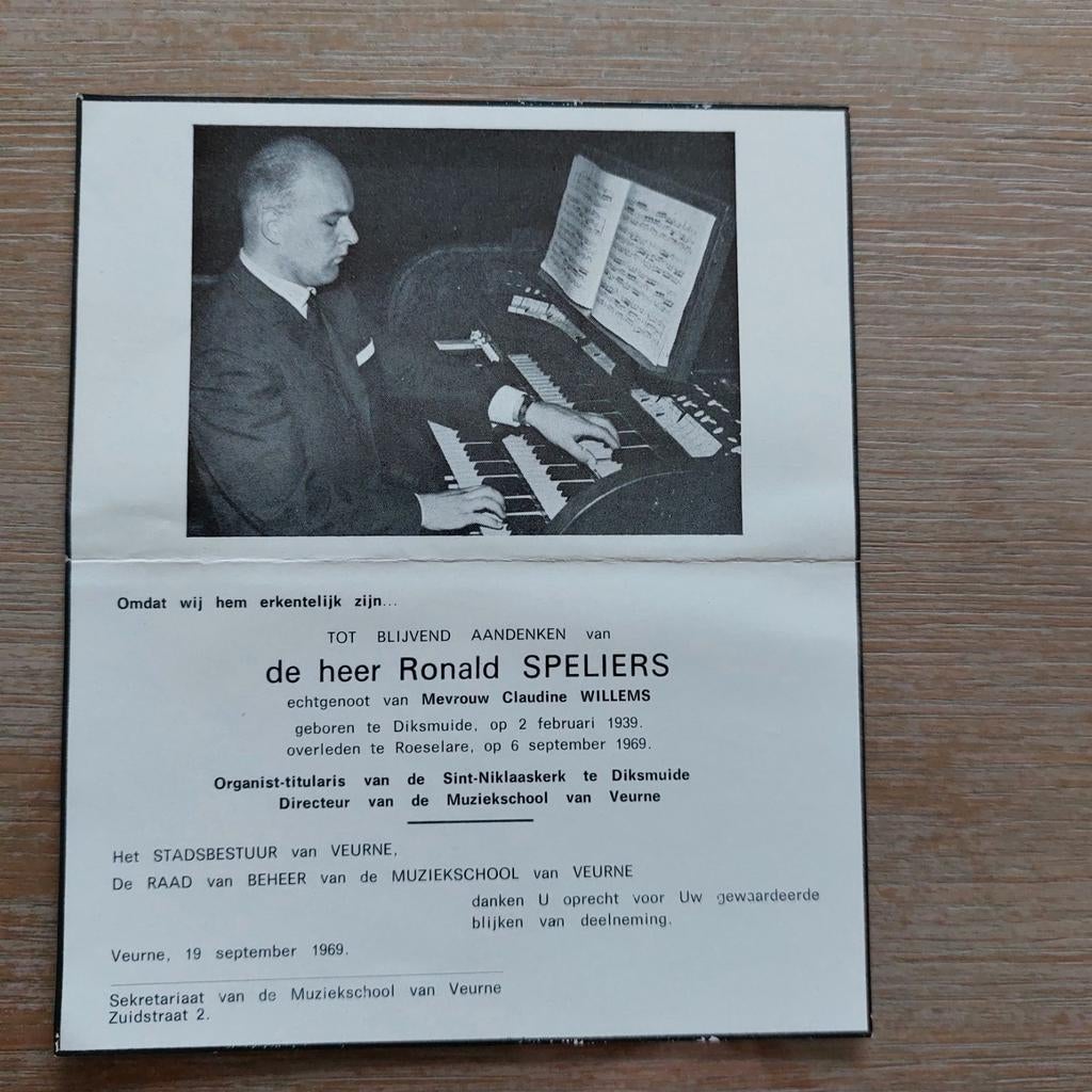Bidprentje organist te Diksmuide 1939-1969, Boeken, Ophalen of Verzenden, Zo goed als nieuw