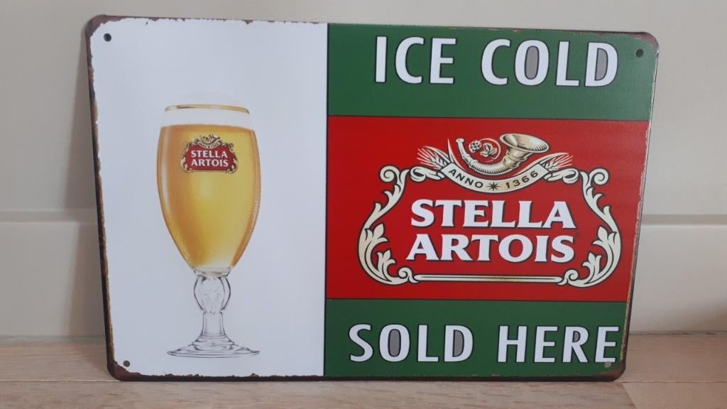 STELLA ARTOIS bier metalen vintage look wandplaat 20x30cm, Ophalen of Verzenden, Nieuw, Reclamebord, Plaat of Schild, Stella Artois