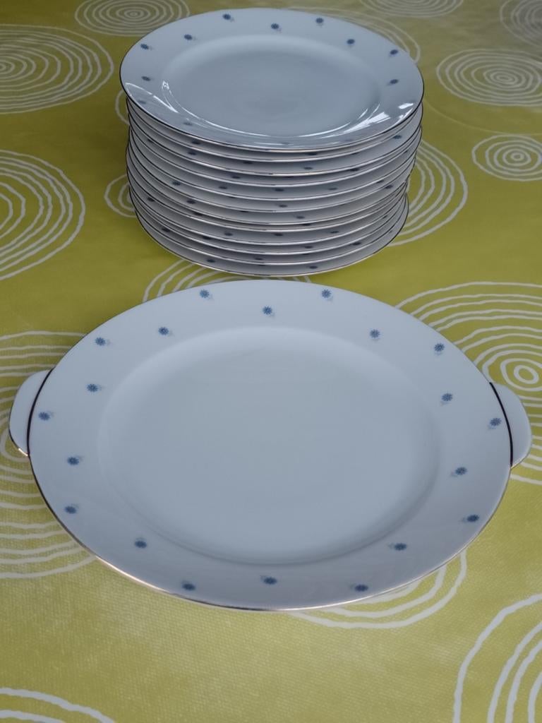 Taartschotel met 12 dessertbordjes porselein Seltmann, Ophalen, Zo goed als nieuw, Porselein