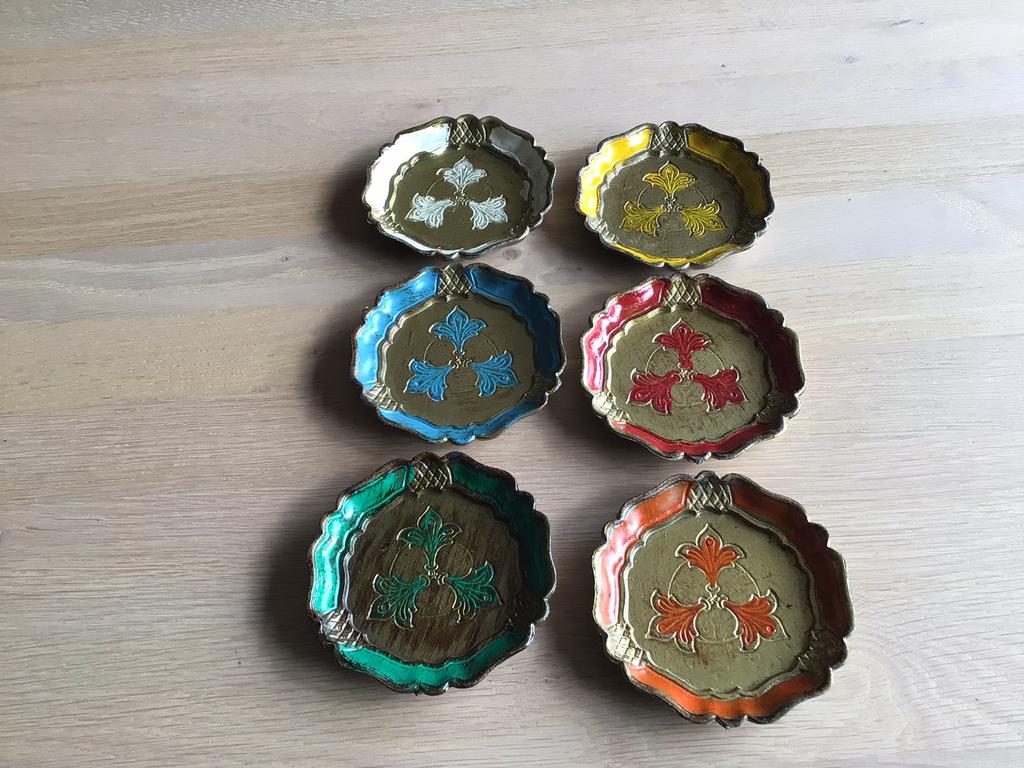 Florentijnse onderzetters, hout, 6 stuks, Ophalen of Verzenden, Gebruikt