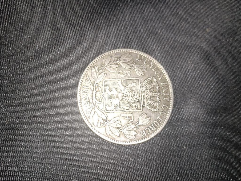 Munt 5 frank, 1873, Koning Leopold II, Postzegels en Munten, Munten | België, Ophalen, Zilver, Losse munt, Zilver