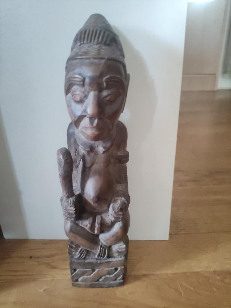 Ancienne sculpture bois africain 🌍 60 ans, Enlèvement