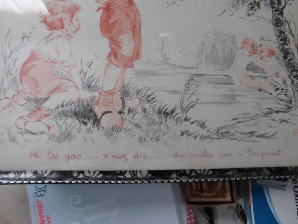 Dessin Naudy E, fusain à la sanguine - Edouard Raudin FR, Antiquités & Art, Enlèvement ou Envoi