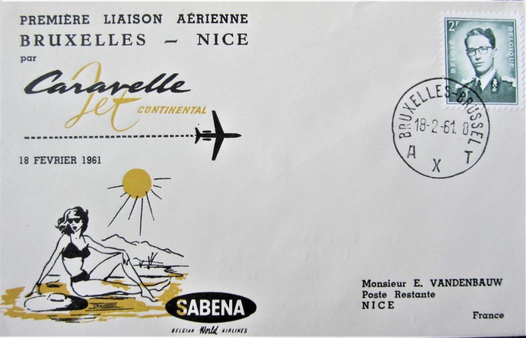 FDC SABENA- BRUSSEL- NICE 1961, Enlèvement ou Envoi, Affranchi, Avions