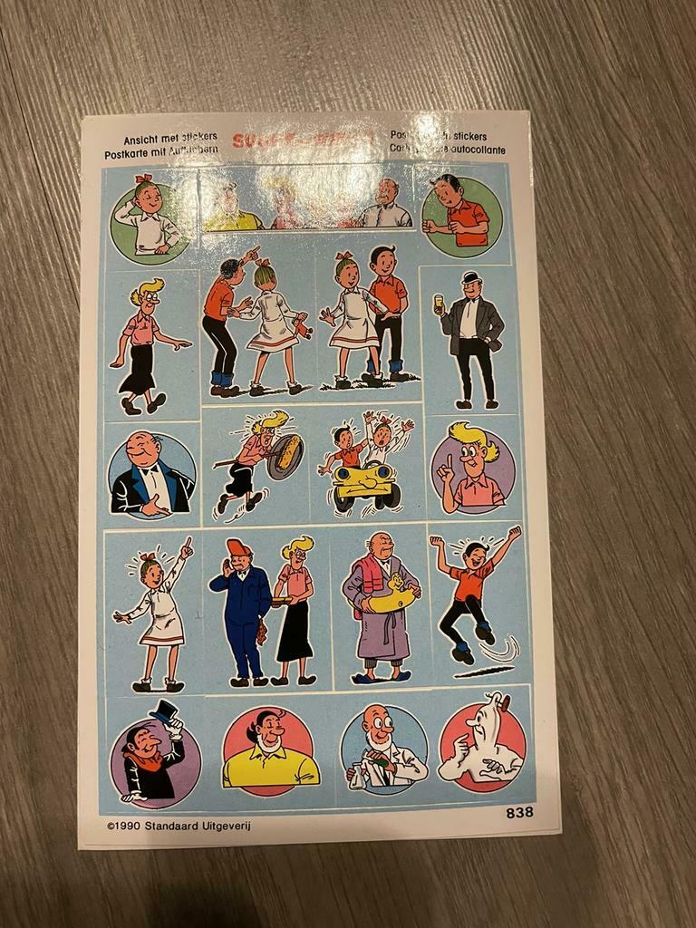 Suske en wiske postkaart ansicht met stickers nieuwstaat L3s, Enlèvement ou Envoi, Bob et Bobette, Comme neuf