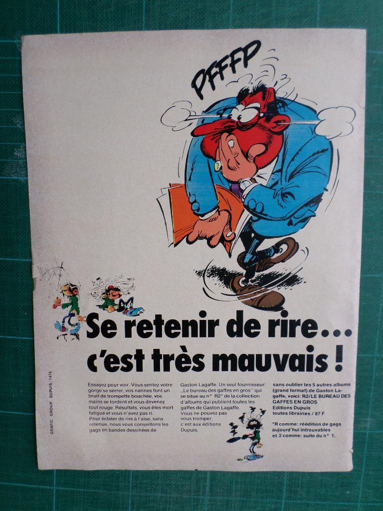 Gaston Lagaffe - publicité papier - 1972, Collections, Enlèvement ou Envoi, Gaston ou Spirou, Utilisé, Autres types
