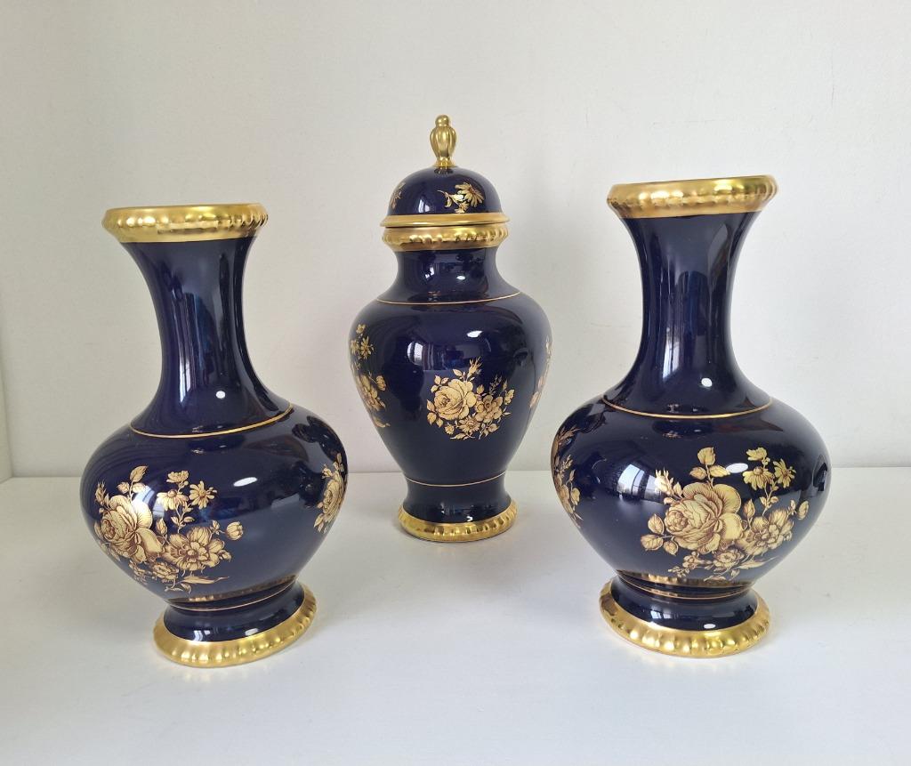 Bareuther Kaststel-Echt Kobalt Porselein - 3Delig met Deksel, Antiek en Kunst, Ophalen of Verzenden