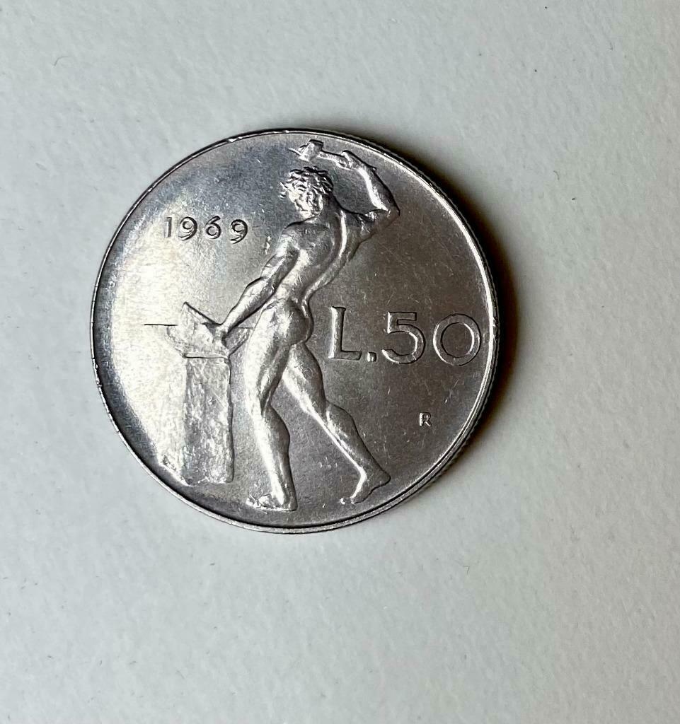 Munt Italië 50 lire 1969, Postzegels en Munten, Munten | Europa | Niet-Euromunten, Ophalen of Verzenden, Italië, Losse munt